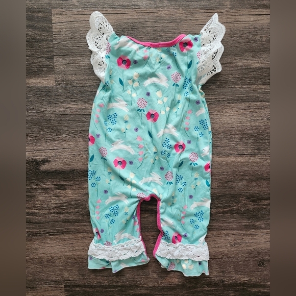 Boutique Easter Bunny Floral Baby Romper Jumpsuit - Picture 2 of 3